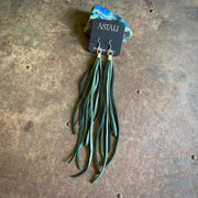 Leather Tassel Earrings - Hunter Green & Silver, Western