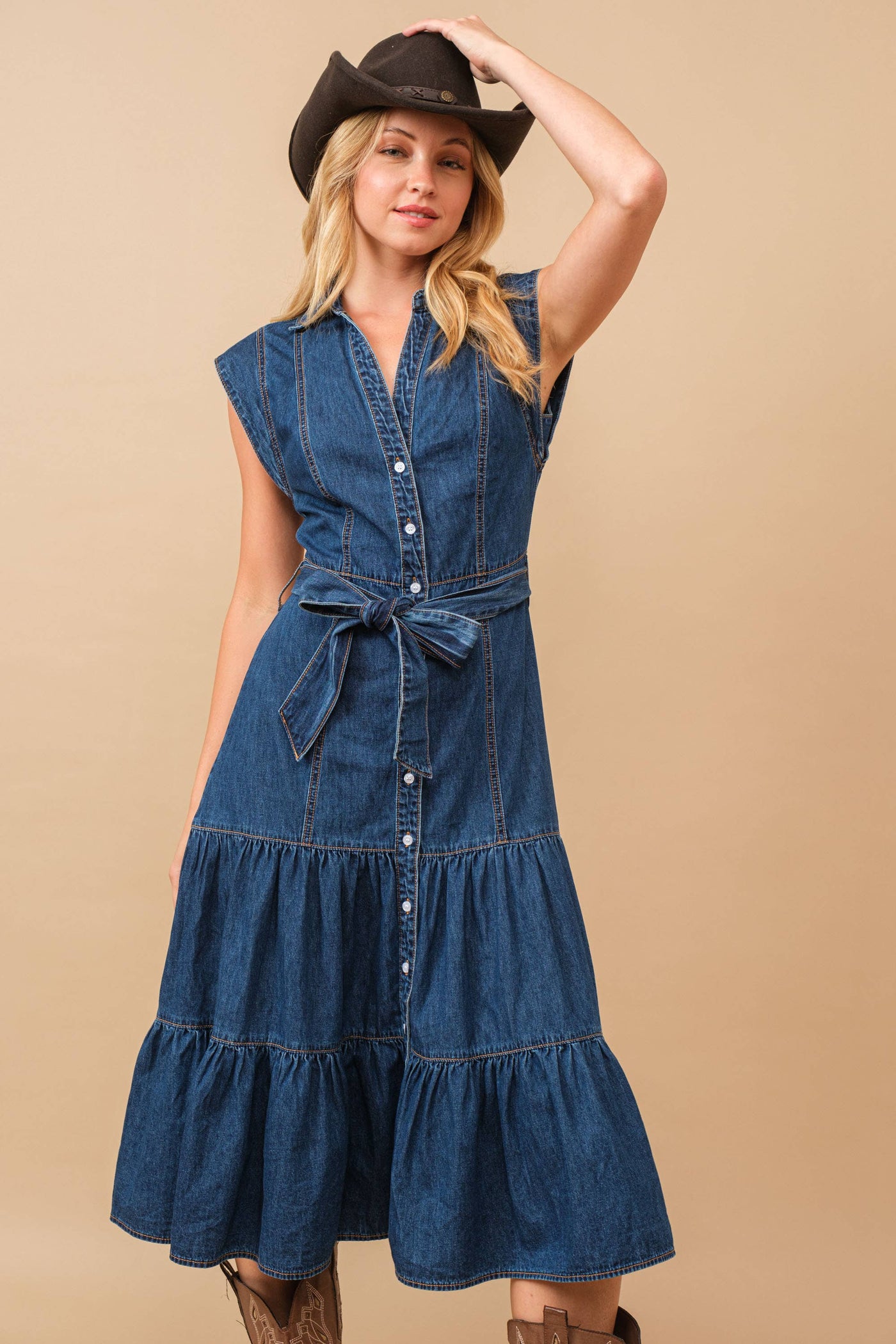 Belted Denim Midi