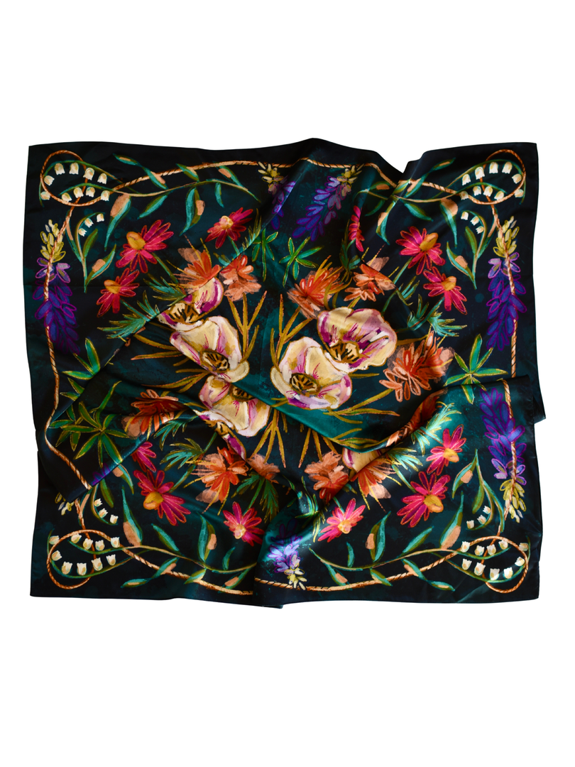 Vivid Wildflowers 100% Mulberry Silk Wild Rag