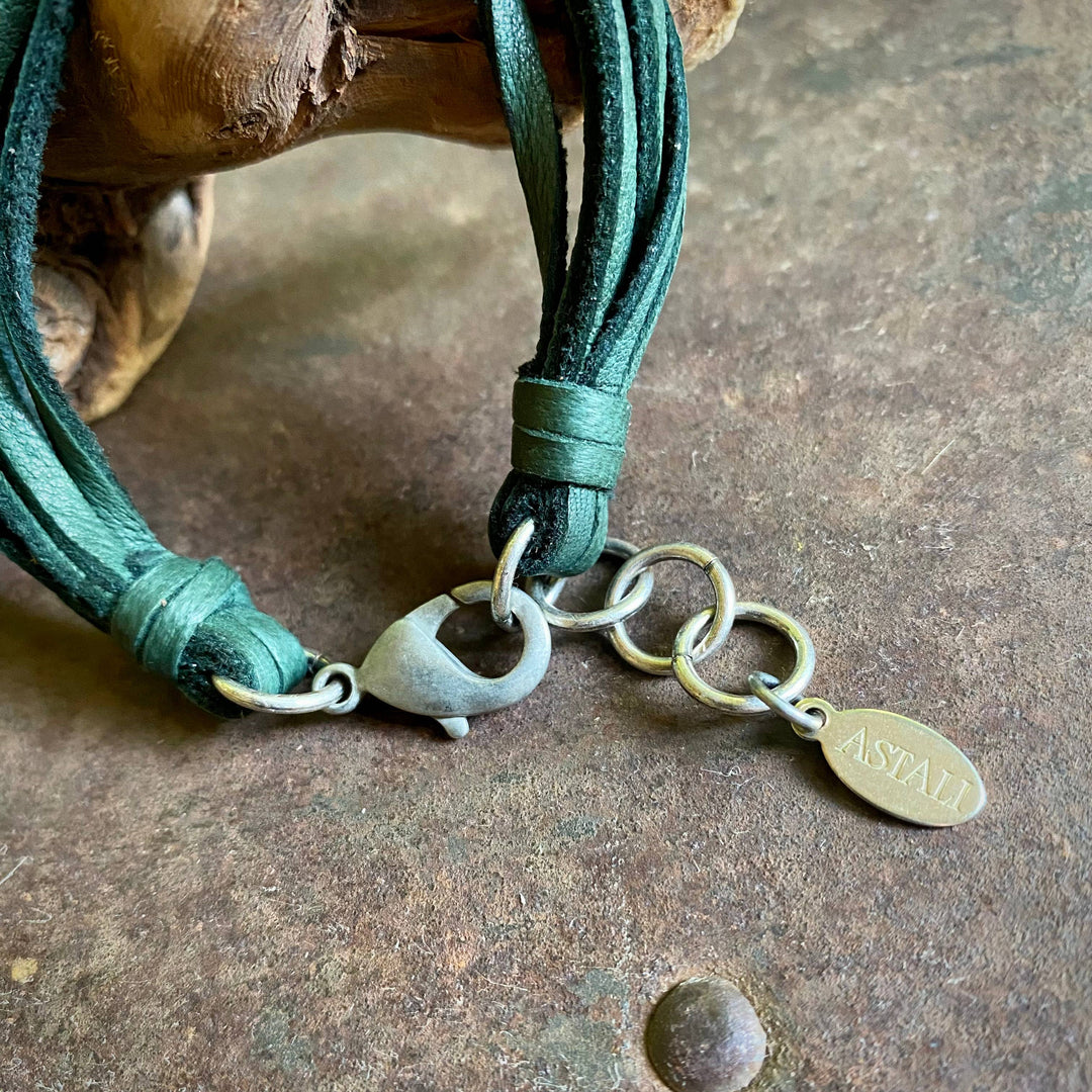 7-Strand Leather Bracelet - Hunter Green & Silver