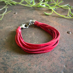Load image into Gallery viewer, Leather 7-Strand Bracelet - Red &amp; Silver, Boho Western Style
