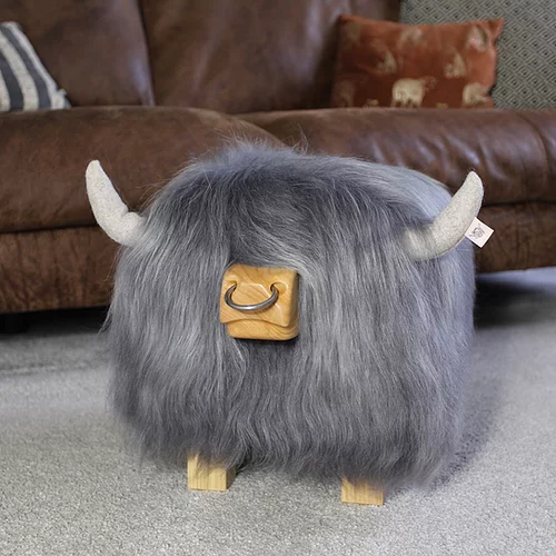 Highland Bull Footstool - Stone