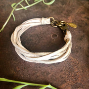 Leather 7-Strand Bracelet - Cream & Brass, Boho Western