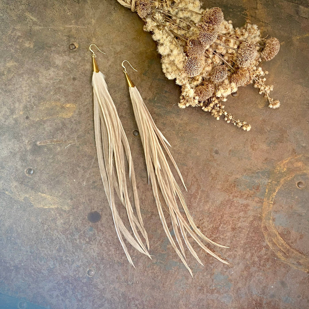 Cone Feather Earrings - Champagne