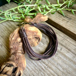 Load image into Gallery viewer, Leather 7-Strand Bracelet - Chocolate Brown &amp; Brass, Boho
