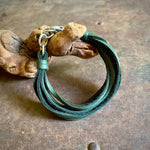 Load image into Gallery viewer, 7-Strand Leather Bracelet - Hunter Green &amp; Silver

