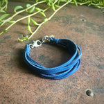 Load image into Gallery viewer, Leather 7-Strand Bracelet - Blue &amp; Silver, Boho Western

