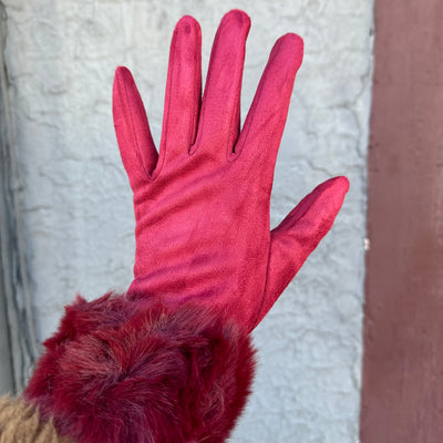 Faux Fur Trim Glove Burgundy