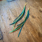 Load image into Gallery viewer, Mini Feather Earrings - Green &amp; Turquoise Grizzly
