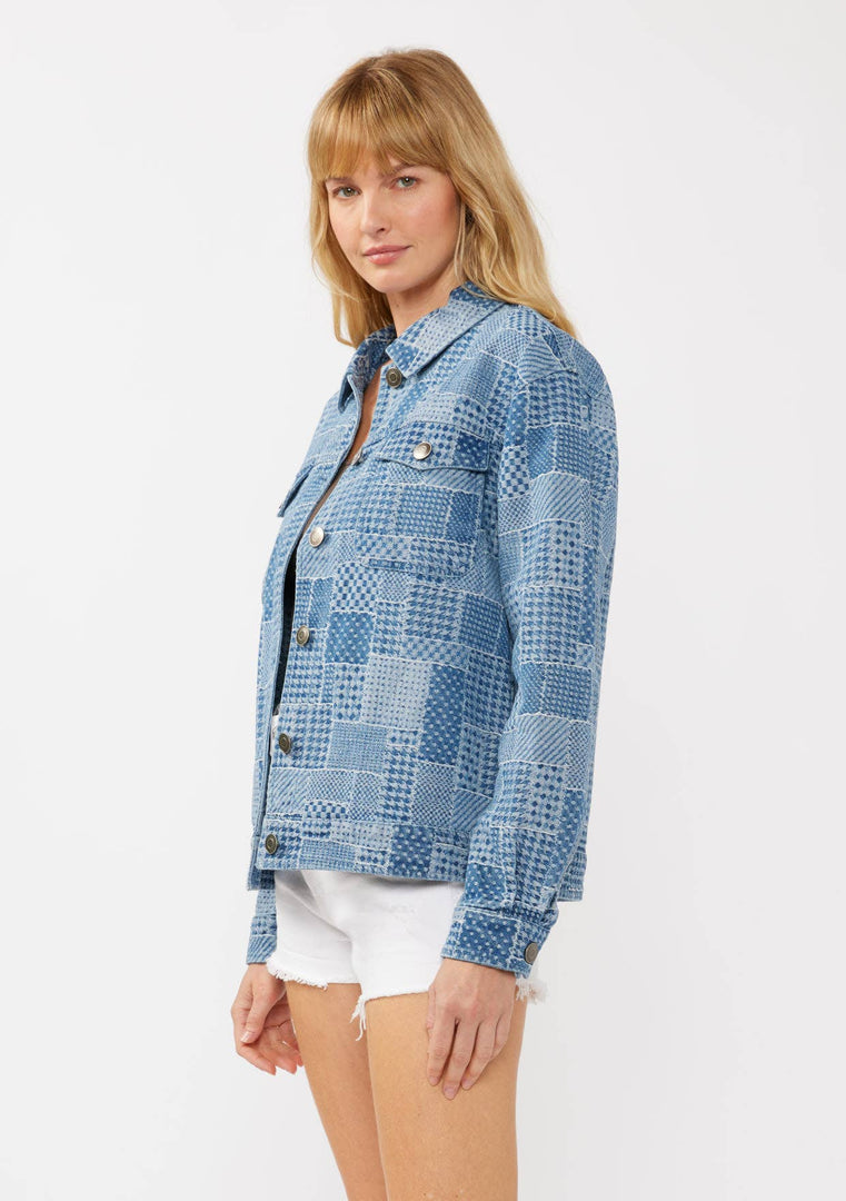 Denim Checker Patch Trucker Jacket