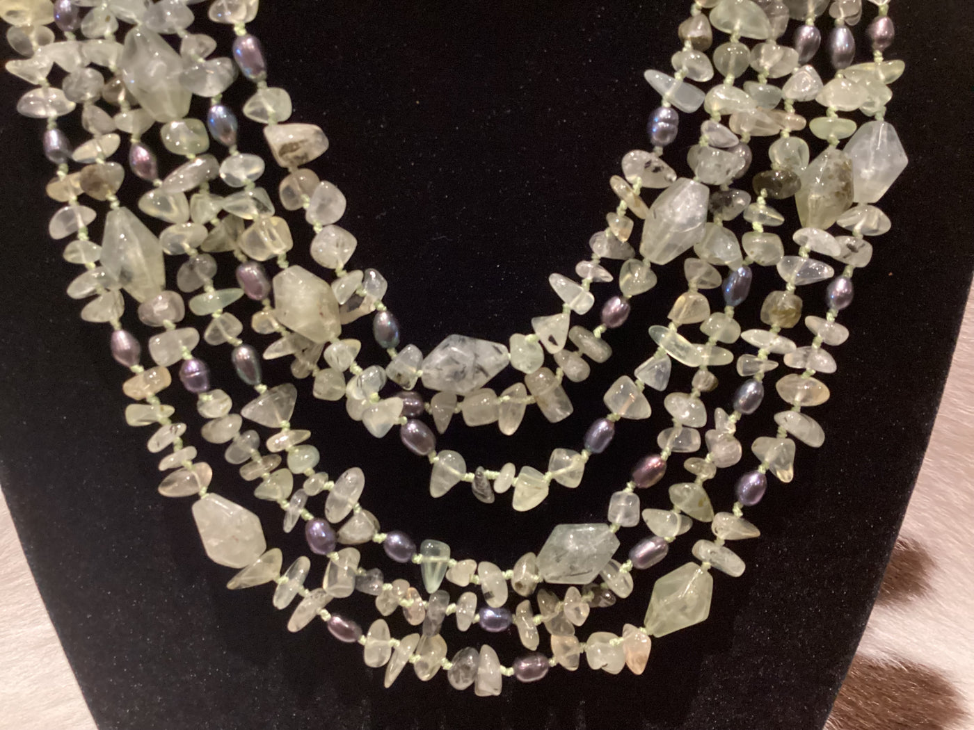 6-Strand Prehnite with Freshwater Pearls