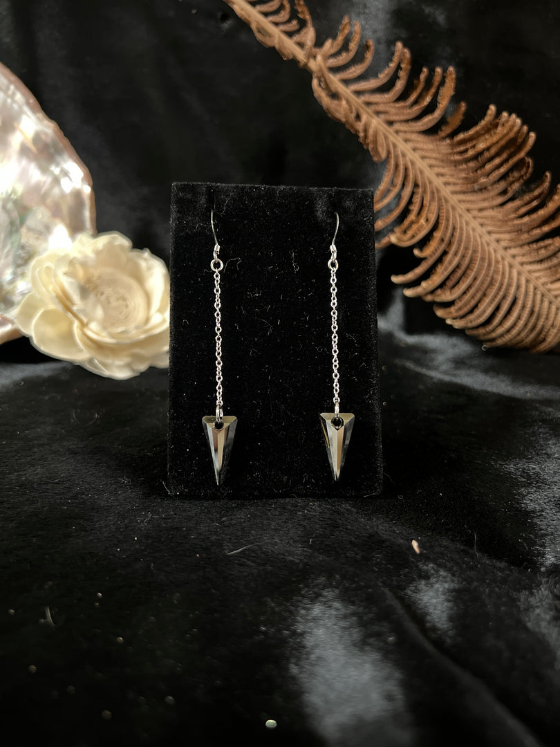 Silver Knight Crystal Long Earrings