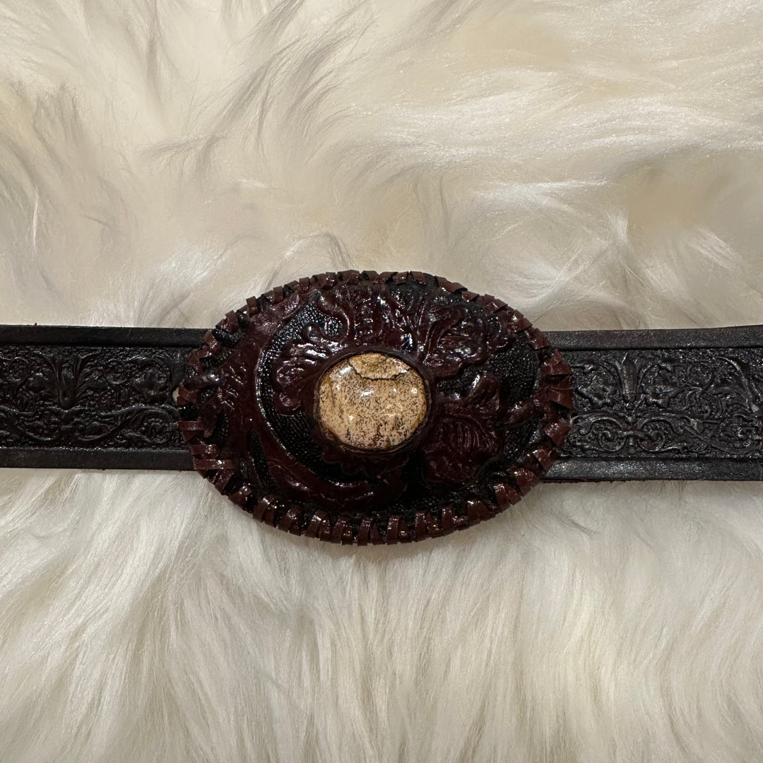Embossed Leather Belt with Leather Buckle