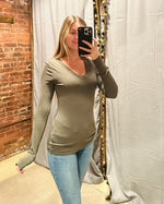 Load image into Gallery viewer, Flagship Longsleeve V-Neck Olive
