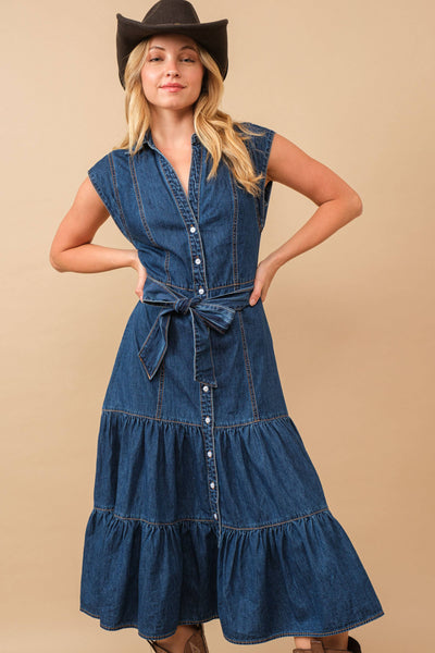 Belted Denim Midi