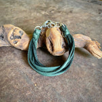 Load image into Gallery viewer, 7-Strand Leather Bracelet - Hunter Green &amp; Silver
