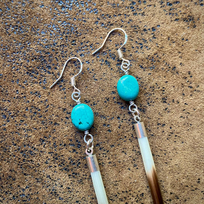 Porcupine Quill Silver Turquoise Earrings