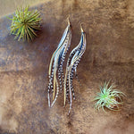 Load image into Gallery viewer, Cone Feather Earrings - Golden Black &amp; Grizzly
