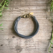 Leather 7-Strand Bracelet - Charcoal Gray & Brass, Western