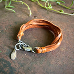 Load image into Gallery viewer, Leather 7-Strand Bracelet - Rust &amp; Silver, Boho Western
