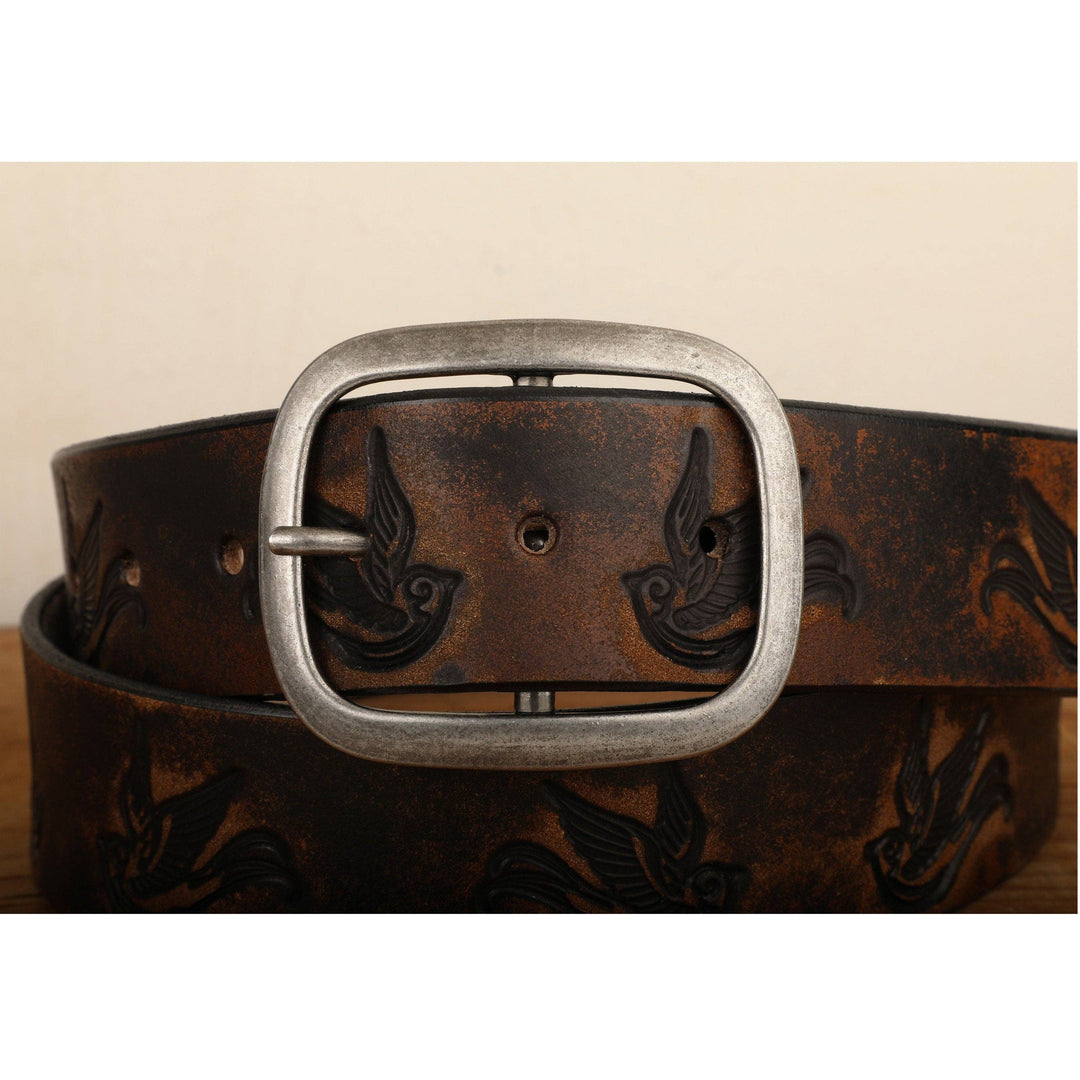 Embossed Sparrow Aged Leather Belt