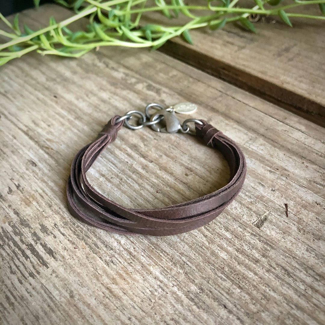 Leather 7-Strand Bracelet - Chocolate Brown & Silver, Boho