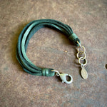 Load image into Gallery viewer, 7-Strand Leather Bracelet - Hunter Green &amp; Silver
