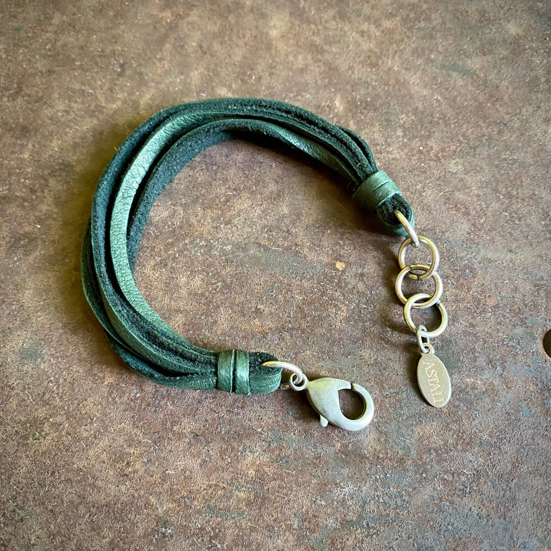 7-Strand Leather Bracelet - Hunter Green & Silver