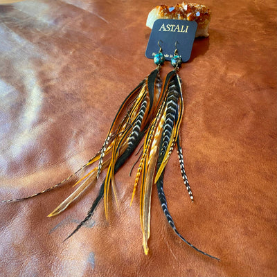 Turquoise & Feather Earrings - Cree Mix