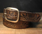 Load image into Gallery viewer, Embossed Sparrow Aged Leather Belt
