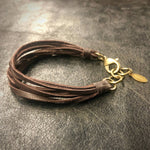 Load image into Gallery viewer, Leather 7-Strand Bracelet - Chocolate Brown &amp; Brass, Boho
