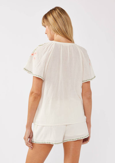 Floral Embroidery Short Sleeve Top