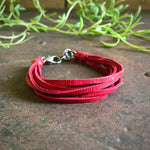 Load image into Gallery viewer, Leather 7-Strand Bracelet - Red &amp; Silver, Boho Western Style
