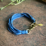 Load image into Gallery viewer, Leather 7-Strand Bracelet - Blue &amp; Brass, Boho Western
