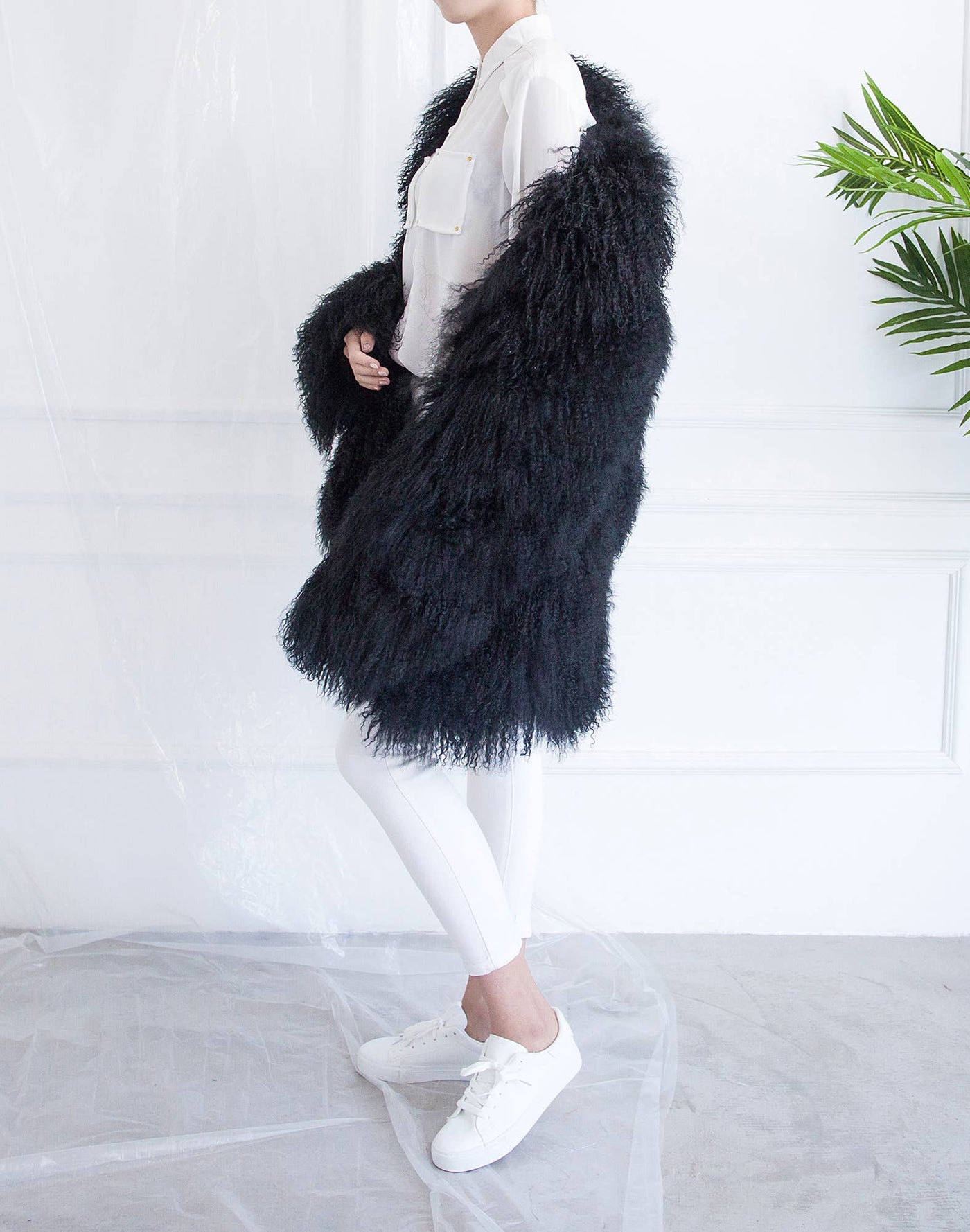 Shearling Car Coat Black