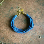 Load image into Gallery viewer, Leather 7-Strand Bracelet - Blue &amp; Brass, Boho Western
