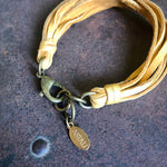 Load image into Gallery viewer, Leather 7-Strand Bracelet - Gold &amp; Brass, Boho Western Style
