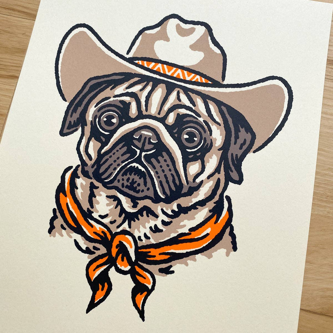 Fawn Pug Cowdog - Signed Silkscreen Print