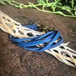 Load image into Gallery viewer, Leather 7-Strand Bracelet - Blue &amp; Brass, Boho Western
