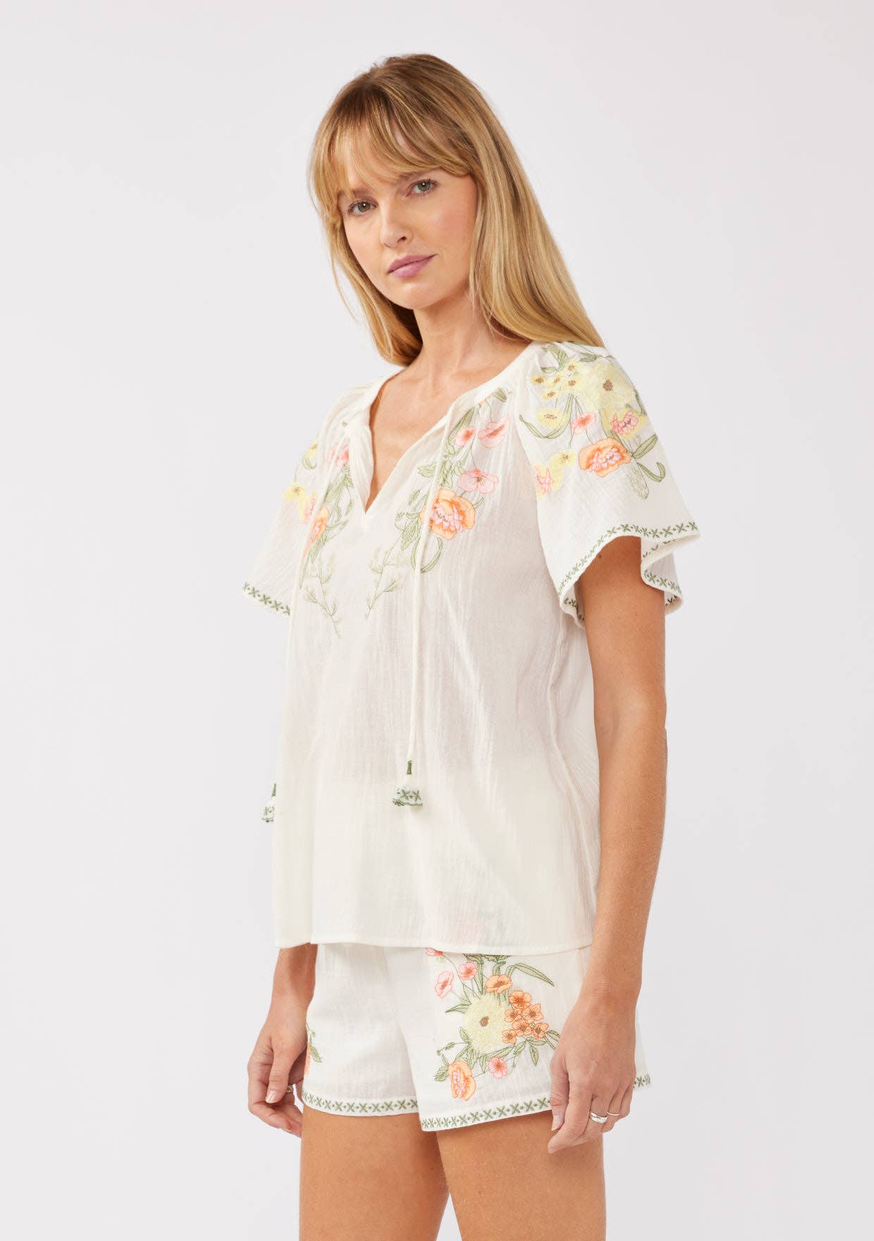 Floral Embroidery Short Sleeve Top