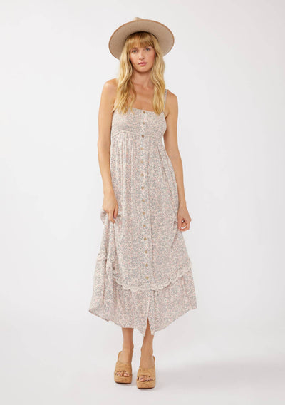 Spaghetti Strap Smocked Bust Button-Down Maxi Dress