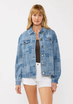 Load image into Gallery viewer, Denim Checker Patch Trucker Jacket
