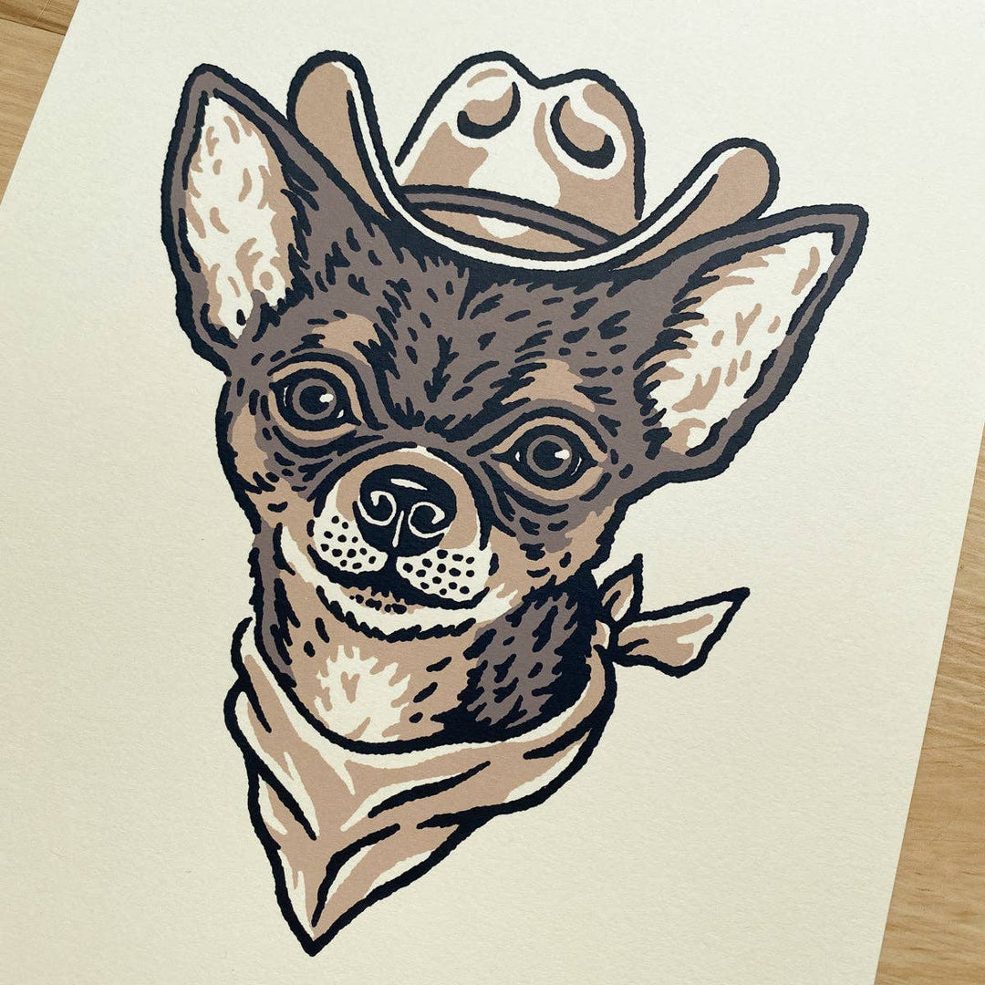 Brown Chihuahua Cowdog - Signed Silkscreen Print