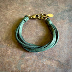 Load image into Gallery viewer, Leather 7-Strand Bracelet - Hunter Green &amp; Brass, Western
