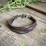 Load image into Gallery viewer, Leather 7-Strand Bracelet - Chocolate Brown &amp; Silver, Boho
