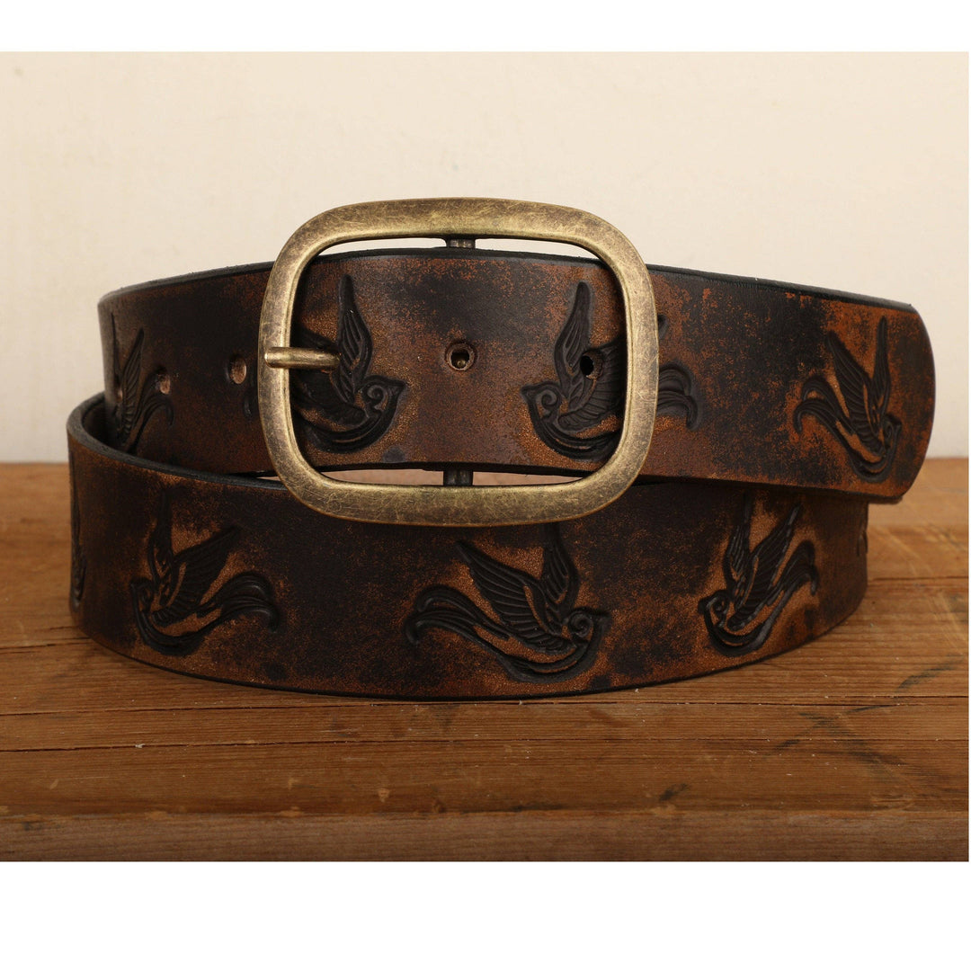 Embossed Sparrow Aged Leather Belt