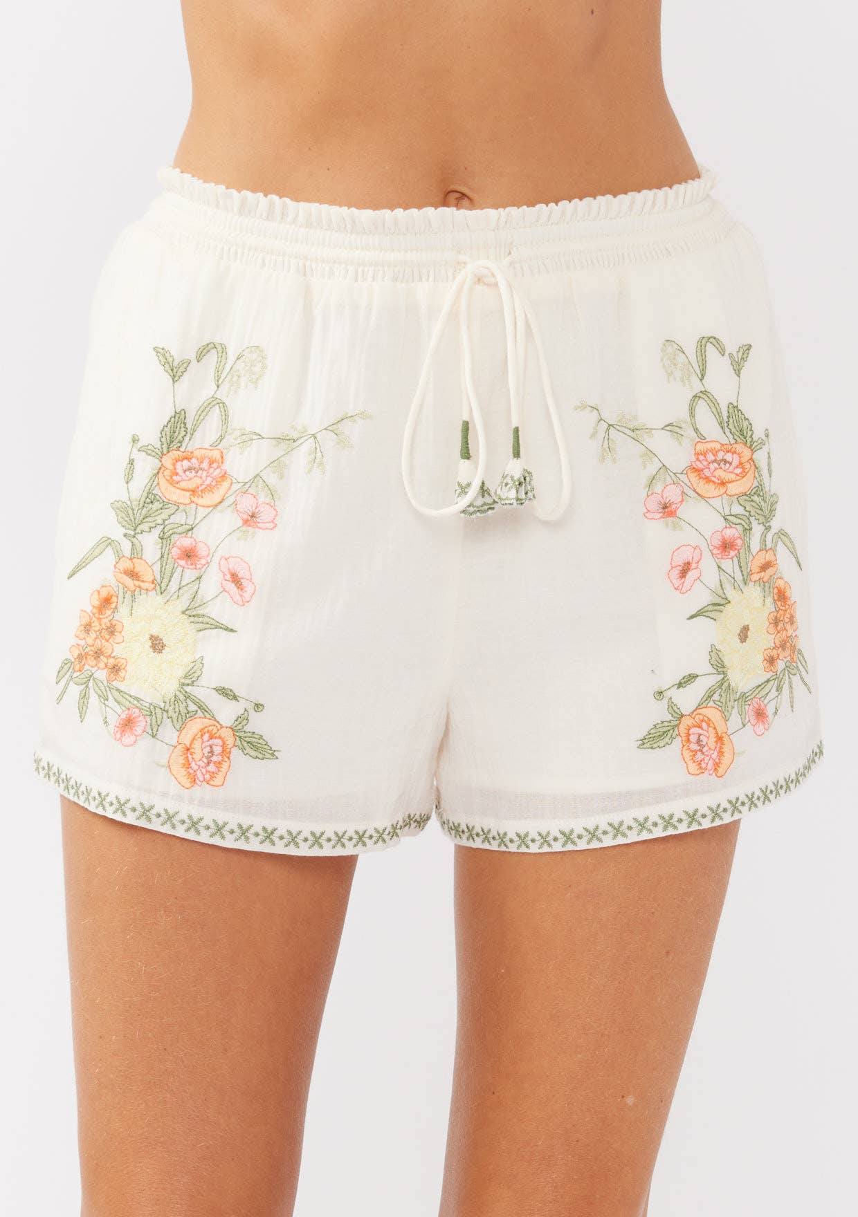 Embroidered Smocked Waist Shorts