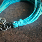 Leather 7-Strand Bracelet - Turquoise & Silver, Boho Western