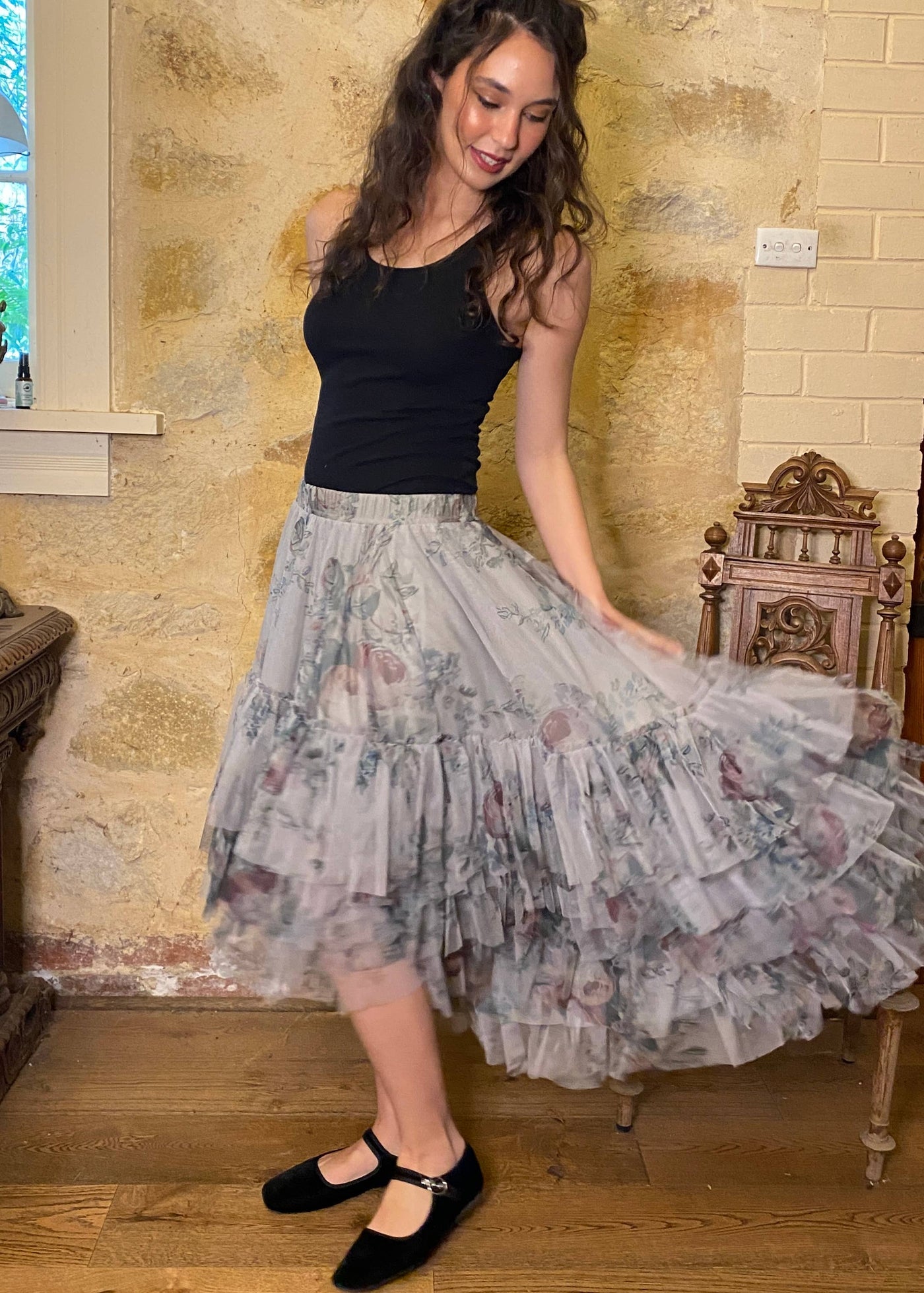 Ballerina skirt - Dove Grey Floral