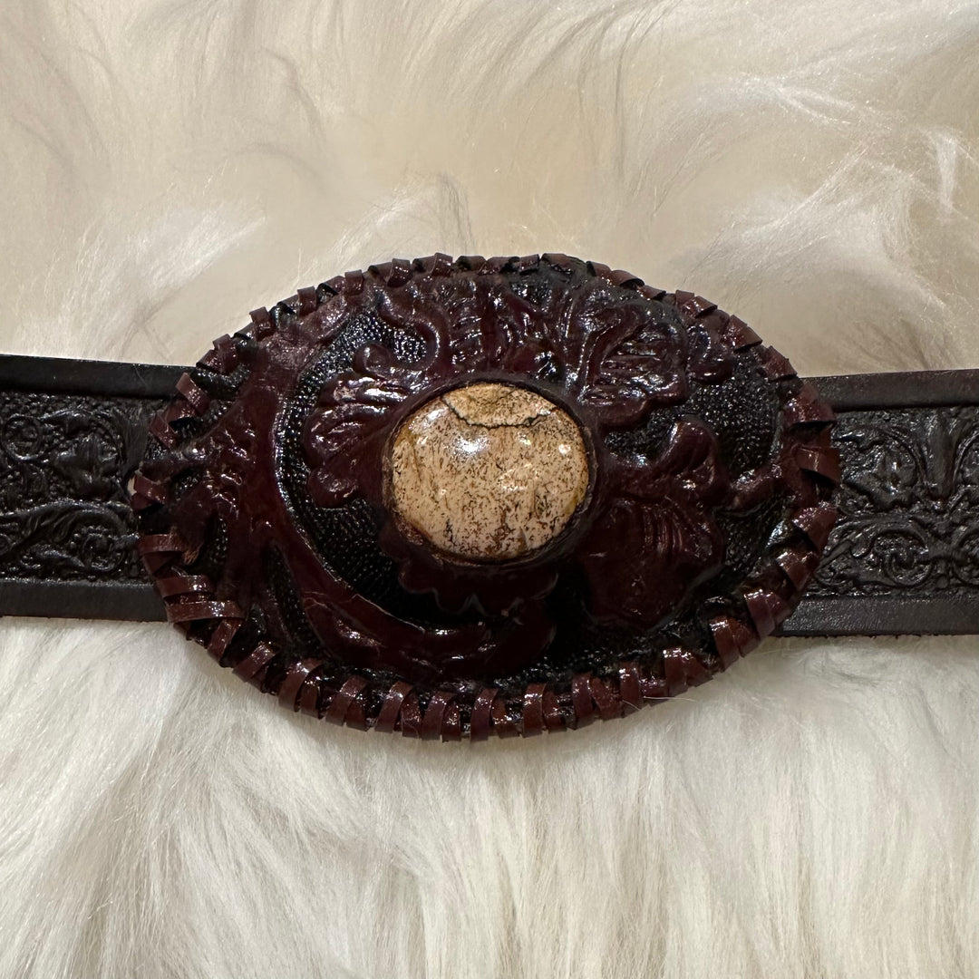 Embossed Leather Belt with Leather Buckle